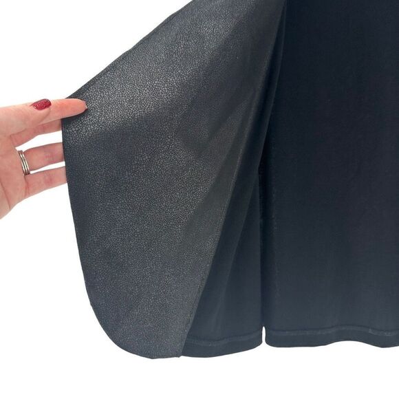 Chicos Travelers Jacket Black Faux Leather Draped Open Front 00 US XS 3/4 Sleeve - Picture 8 of 12